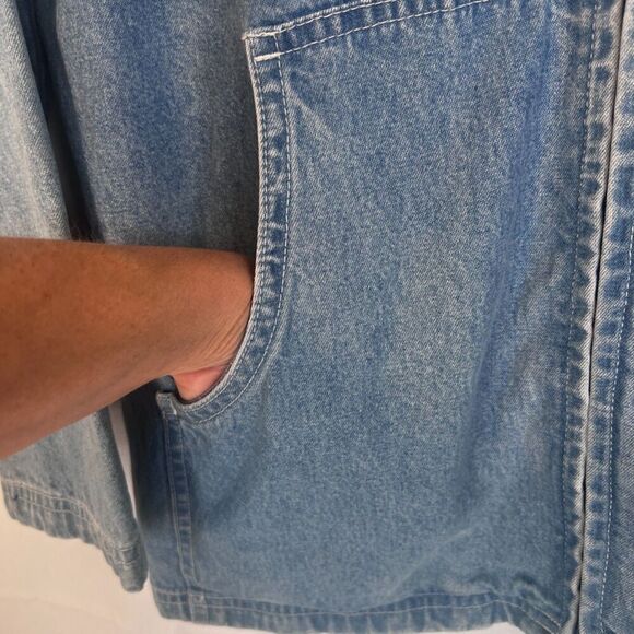 Chic Denim Jacket Hooded Soft Full Zip 100% Cotton Casual Cool Retro Y2K Size LG - Picture 8 of 11